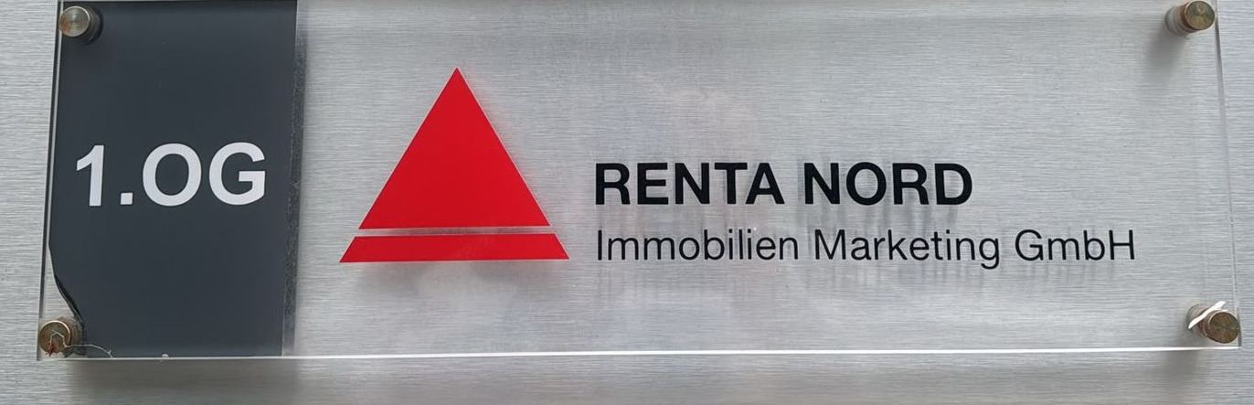Firmenschild der RENTA NORD Immobilien Marketing GmbH, 1. Obergeschoss, Bertastraße 9 in Hannover